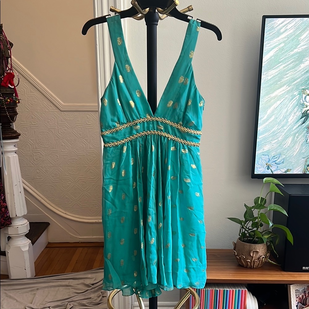🌟 Milly of New York Turquoise Silk Chiffon Mini Dress – Size 4 🌟